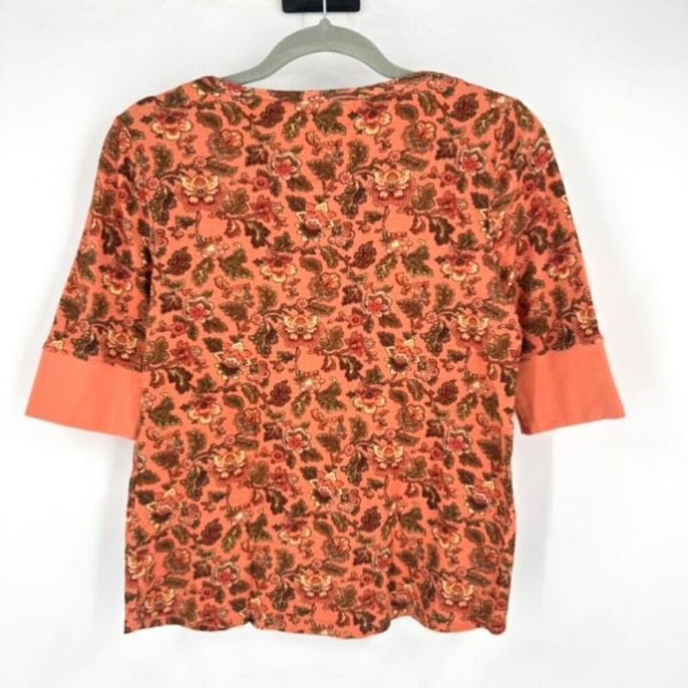 Sundance Women's Floral Waffle Knit‎ Henley Neck Thermal Top Orange Medium - Picture 2 of 10